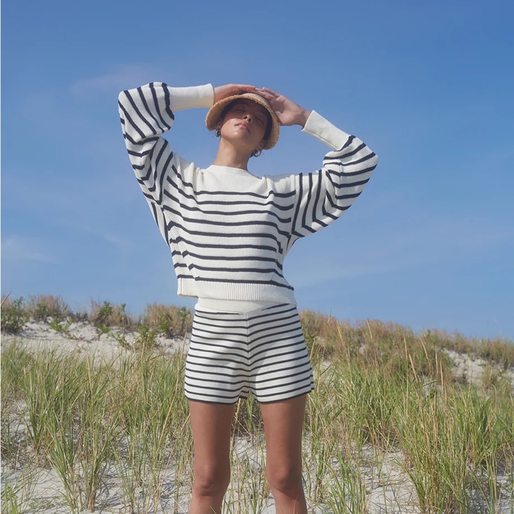 Eleven Six Layla Stripe Sweater Ivory + Navy Medium